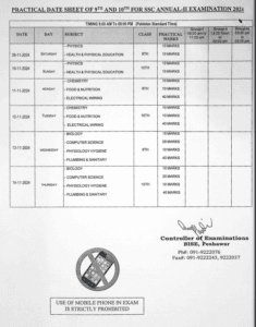 BISE Peshawar SSC Date Sheet 2024 2nd Annual