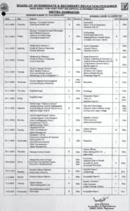 BISE Peshawar Inter HSSC Date Sheet 2024 2nd Annual