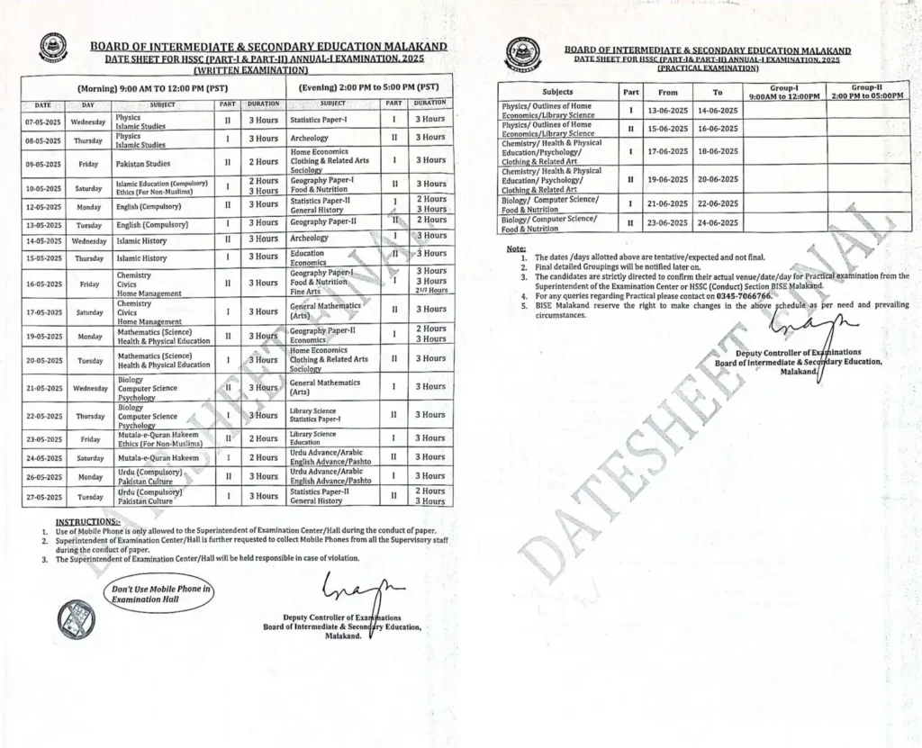 Malakand Board Inter Date sheet 2025 1st Annual 1 Malakand Board Inter Date sheet 2025 1st Annual