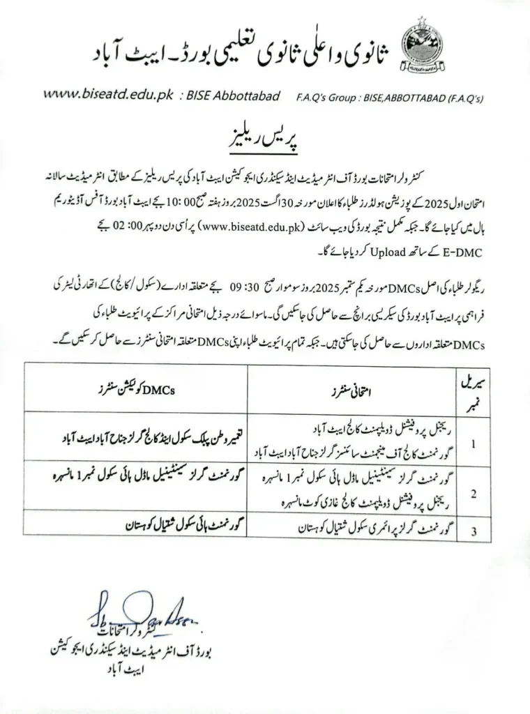 BISE Abbottabad Inter Result 2025 Date & Time Announced 1 BISE Abbottabad Inter Result 2025 Date & Time Announced