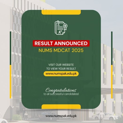 NUMS MDCAT 2025 Result Declared – View Online 1 NUMS MDCAT 2025 Result Declared – View Online