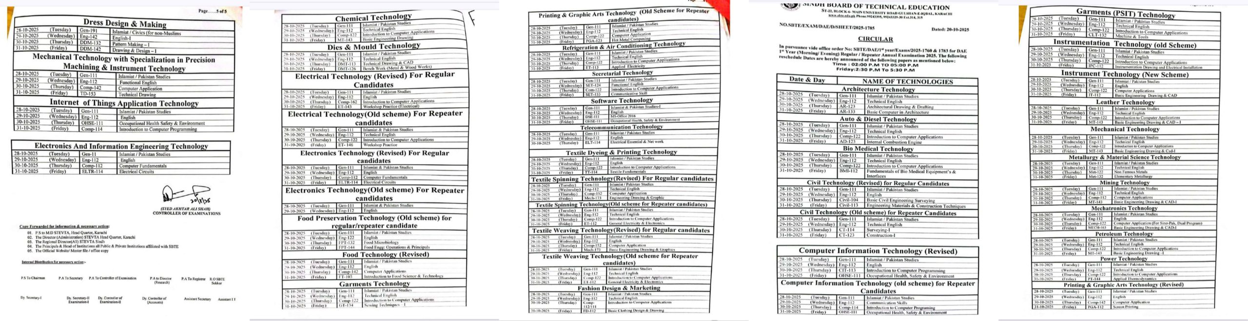SBTE DAE Annual Date Sheet 2025