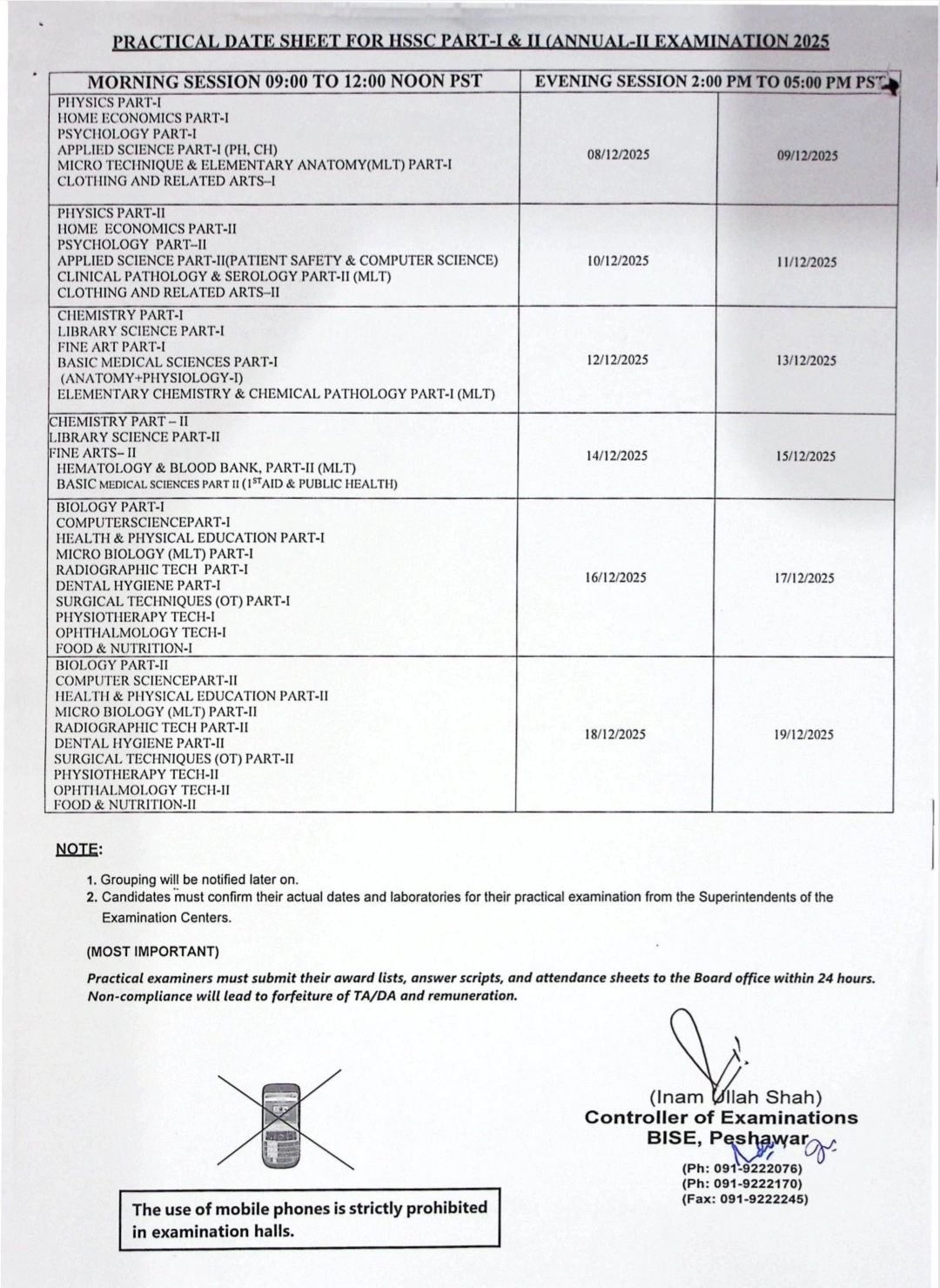 BISE Peshawar Inter Date Sheet 2025 2nd Annual 2 BISE Peshawar Inter Date Sheet 2025 2nd Annual