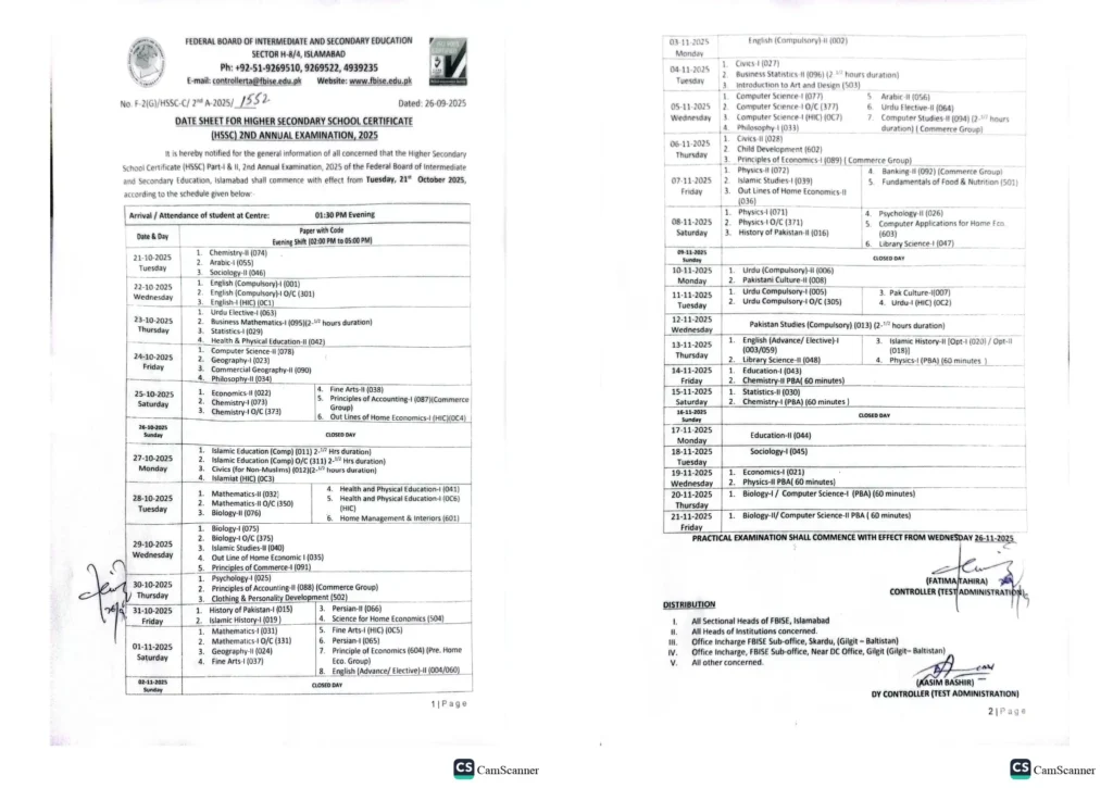 BISE Federal Inter Date Sheet 2025 2nd Annual 1 BISE Federal Inter Date Sheet 2025 2nd Annual