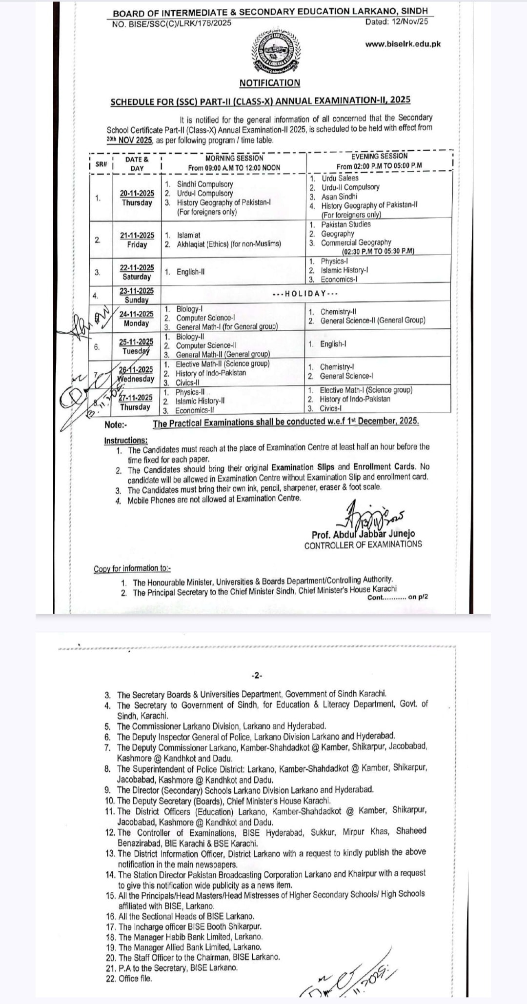 BISE Larkana Matric Date Sheet 2025 2nd Annual 1 BISE Larkana Matric Date Sheet 2025 2nd Annual